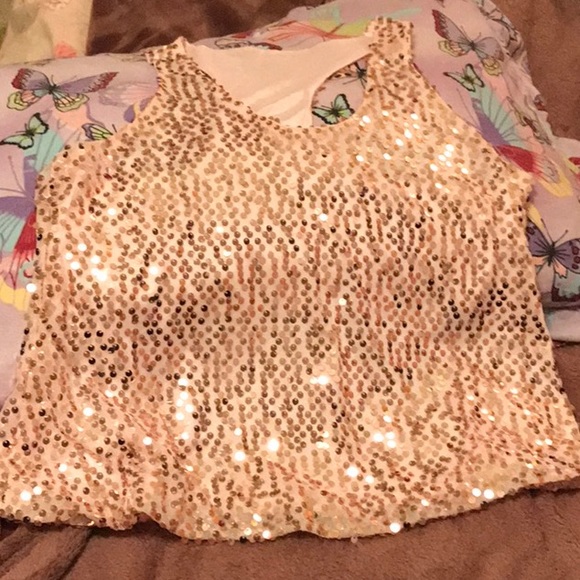 🌸2 for $15🌸 Sparkly Peachy Pink Sequined Top Sz L - Picture 5 of 11